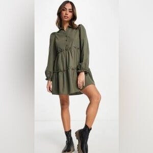 ASOS Miss Selfridge smock shirt dress in olive-Green